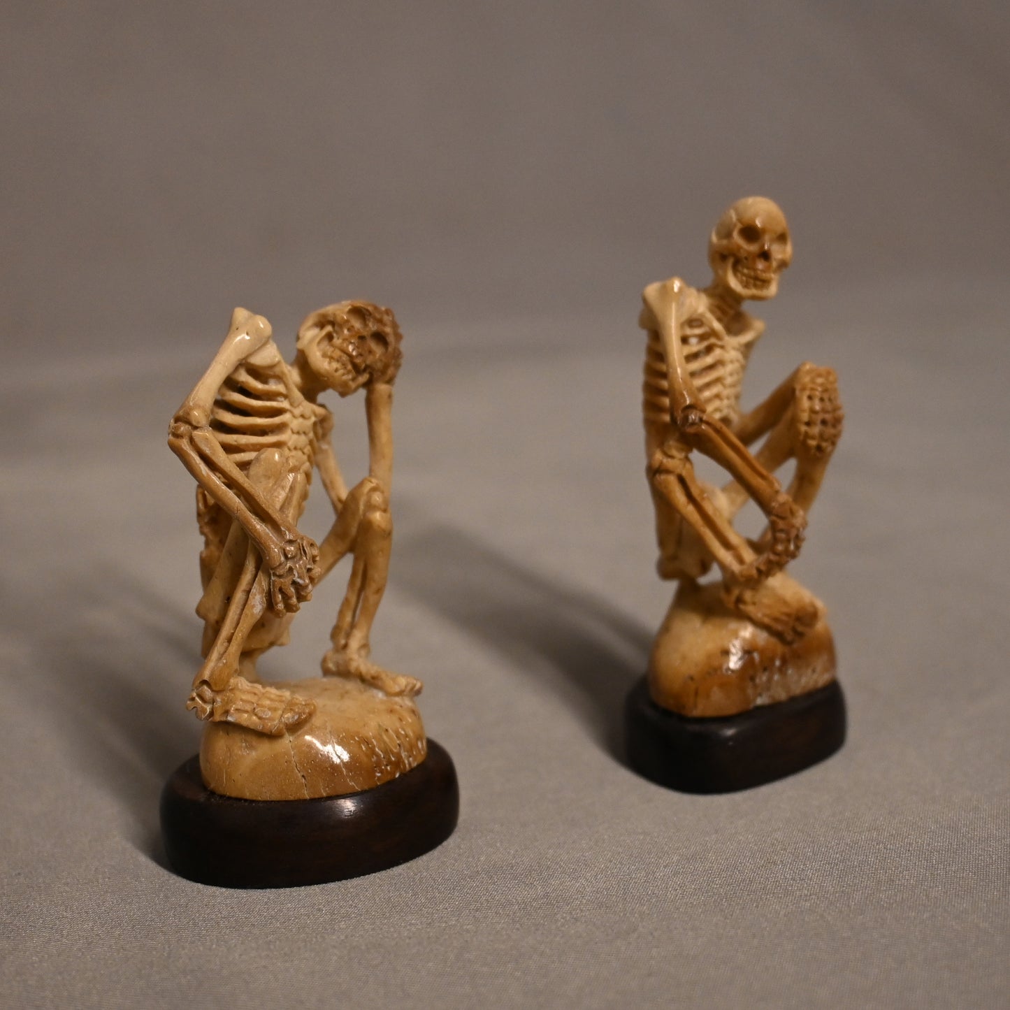 Carved Bone Skeletons Pair Sitting 2