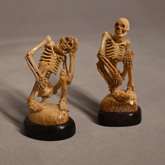 Carved Bone Skeletons Pair Sitting 2