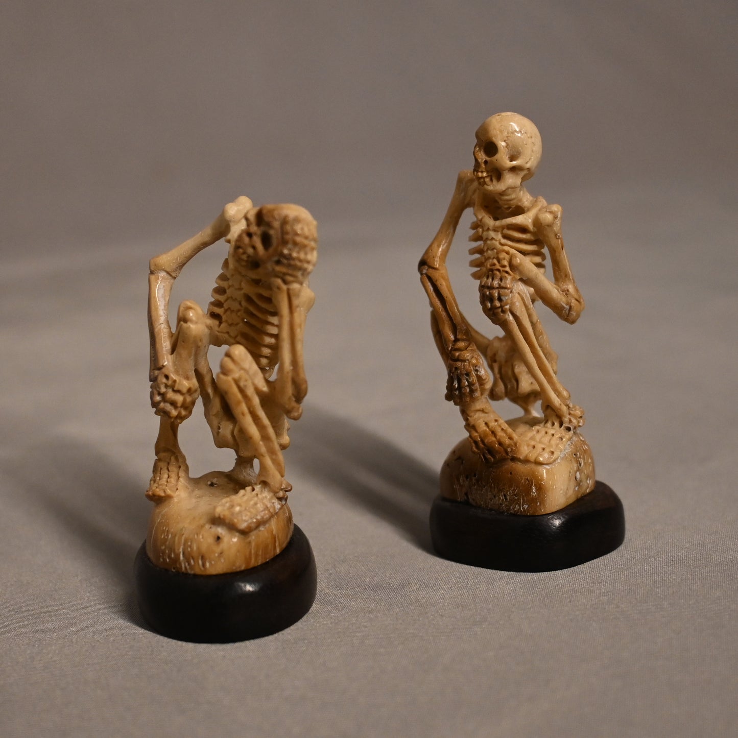 Carved Bone Skeletons Pair Sitting 2