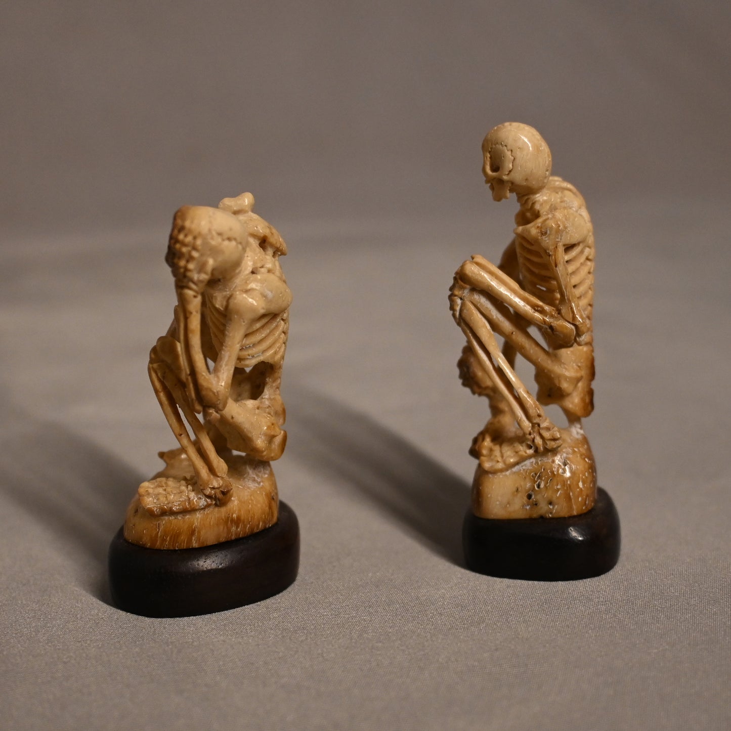 Carved Bone Skeletons Pair Sitting 2