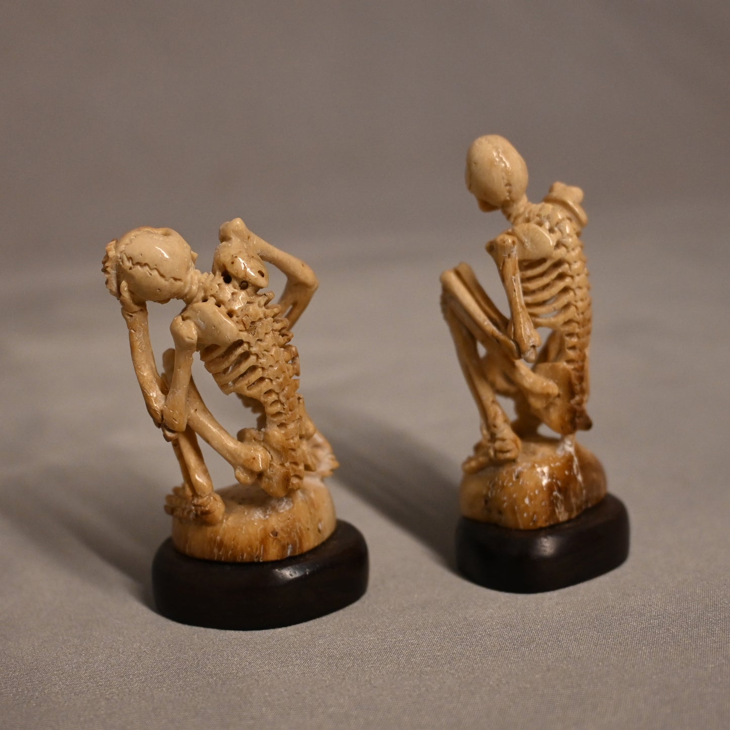 Carved Bone Skeletons Pair Sitting 2