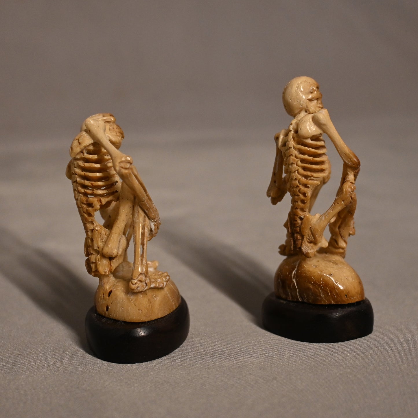 Carved Bone Skeletons Pair Sitting 2
