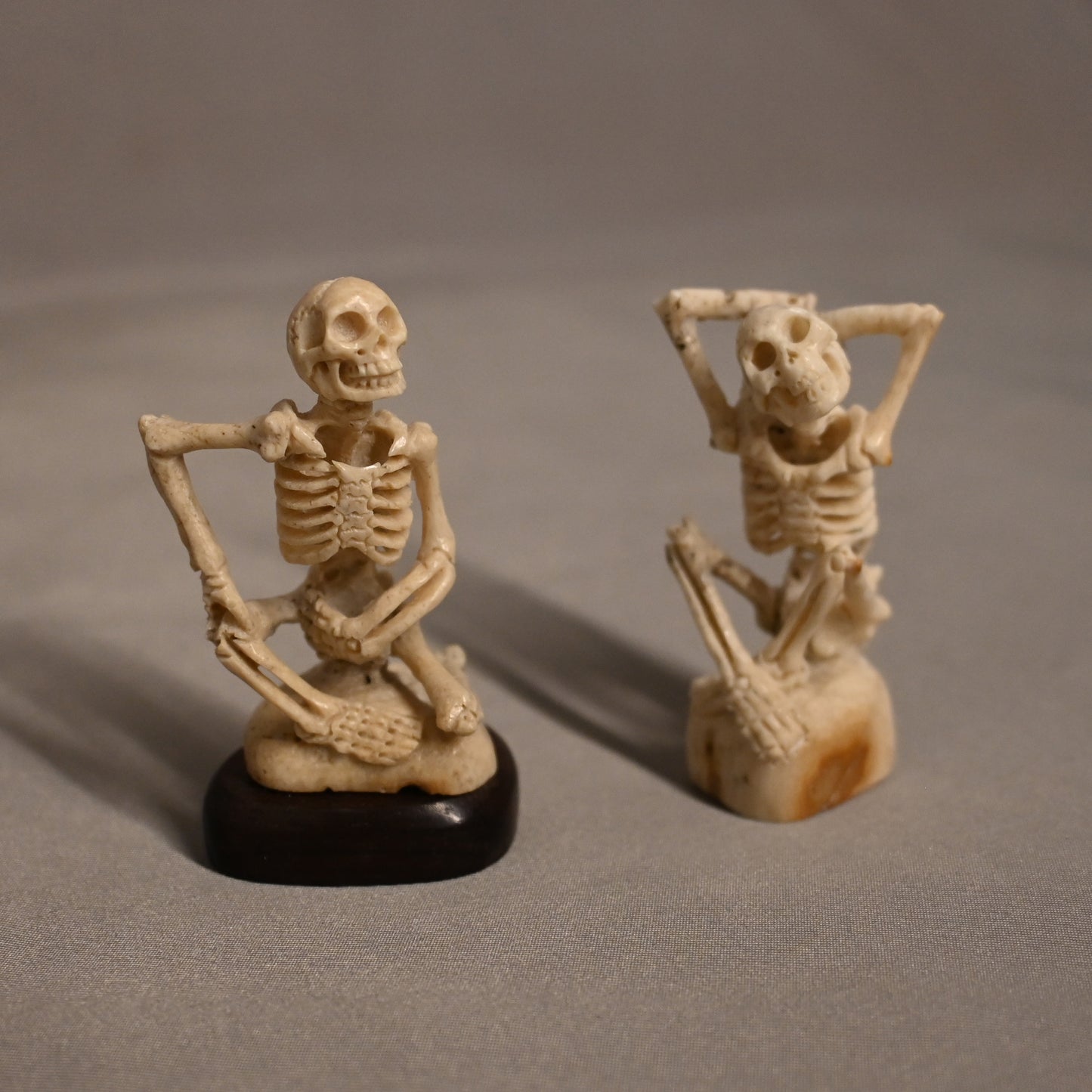 Carved Bone Skeleton Pair Sitting