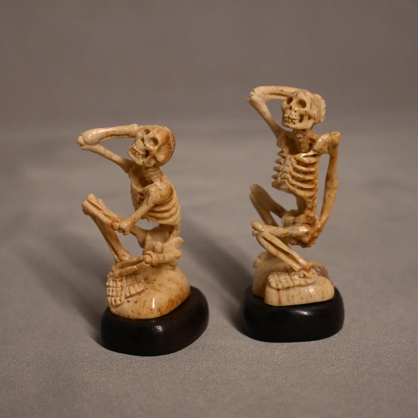 Carved Bone Skeleton Statues Scratching