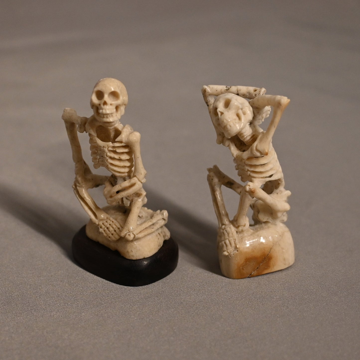 Carved Bone Skeleton Pair Sitting